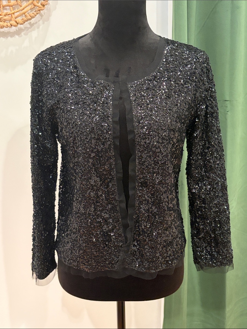 J. Crew Black Sequin Open-Front Cardigan